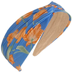 Twist Top Headband, Blue & Orange Fleurs