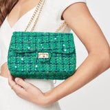 Tweed Shoulder Bag, Emerald