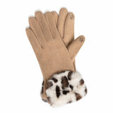 Leopard Fur Trimmed Gloves